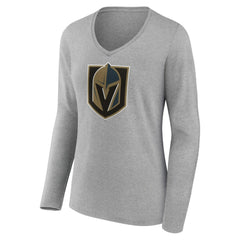 Vegas Golden Knights Women's Primary Logo Team Long Sleeve V-Neck T-Shirt Heather Gray
