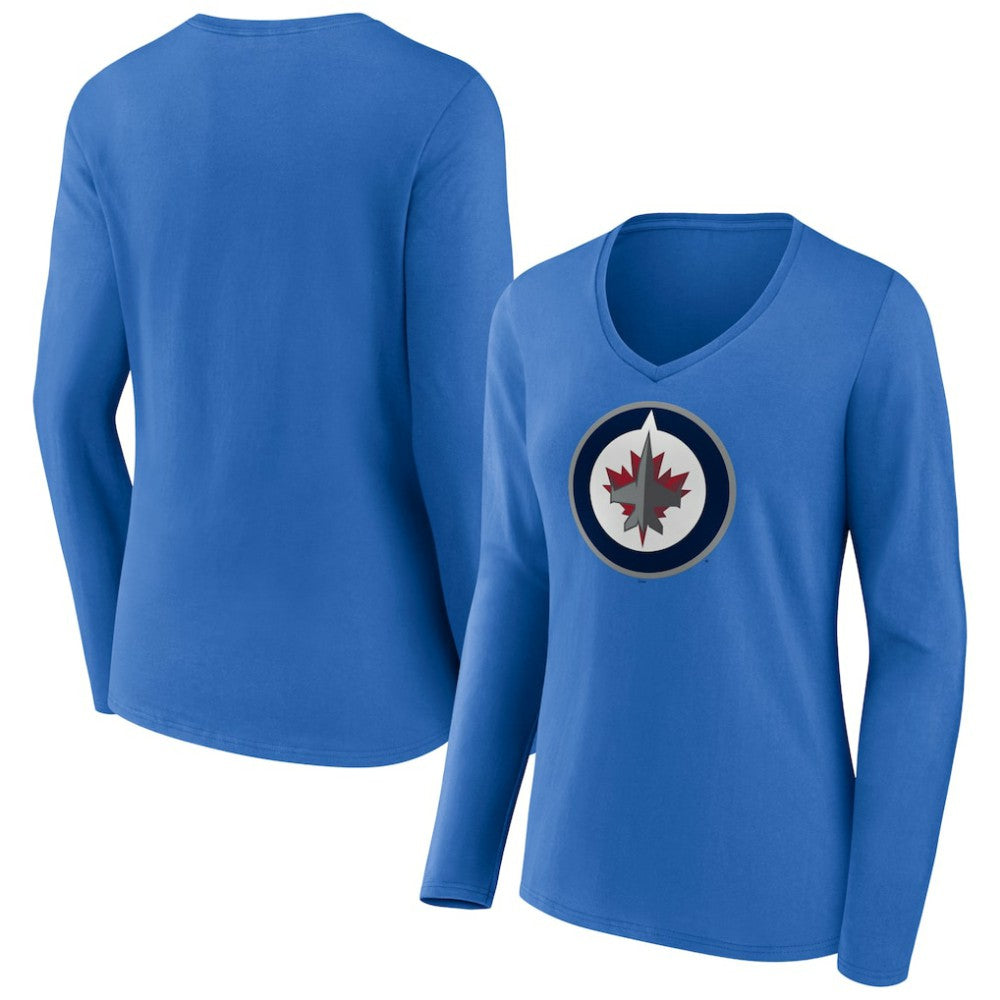 Winnipeg Jets Women's Primary Team Logo Long Sleeve V-Neck T-Shirt Blue