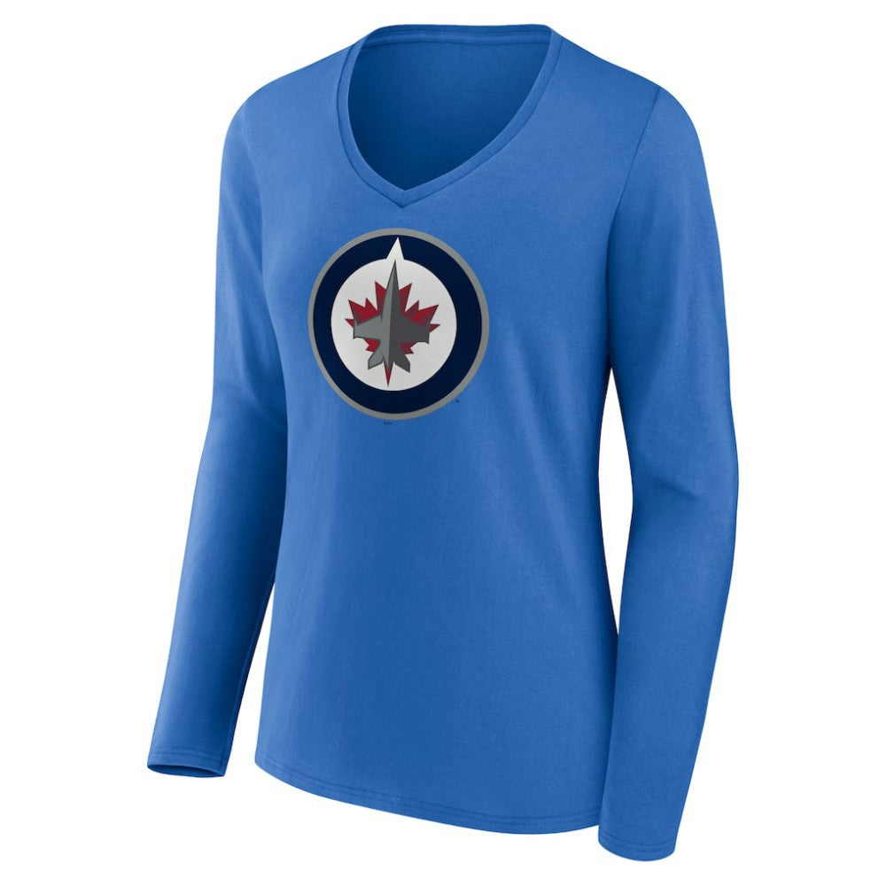 Winnipeg Jets Women's Primary Team Logo Long Sleeve V-Neck T-Shirt Blue