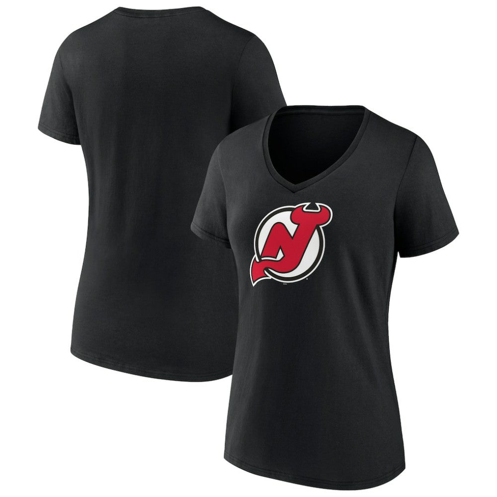 New Jersey Devils Women's Team Primary Logo V-Neck T-Shirt Black