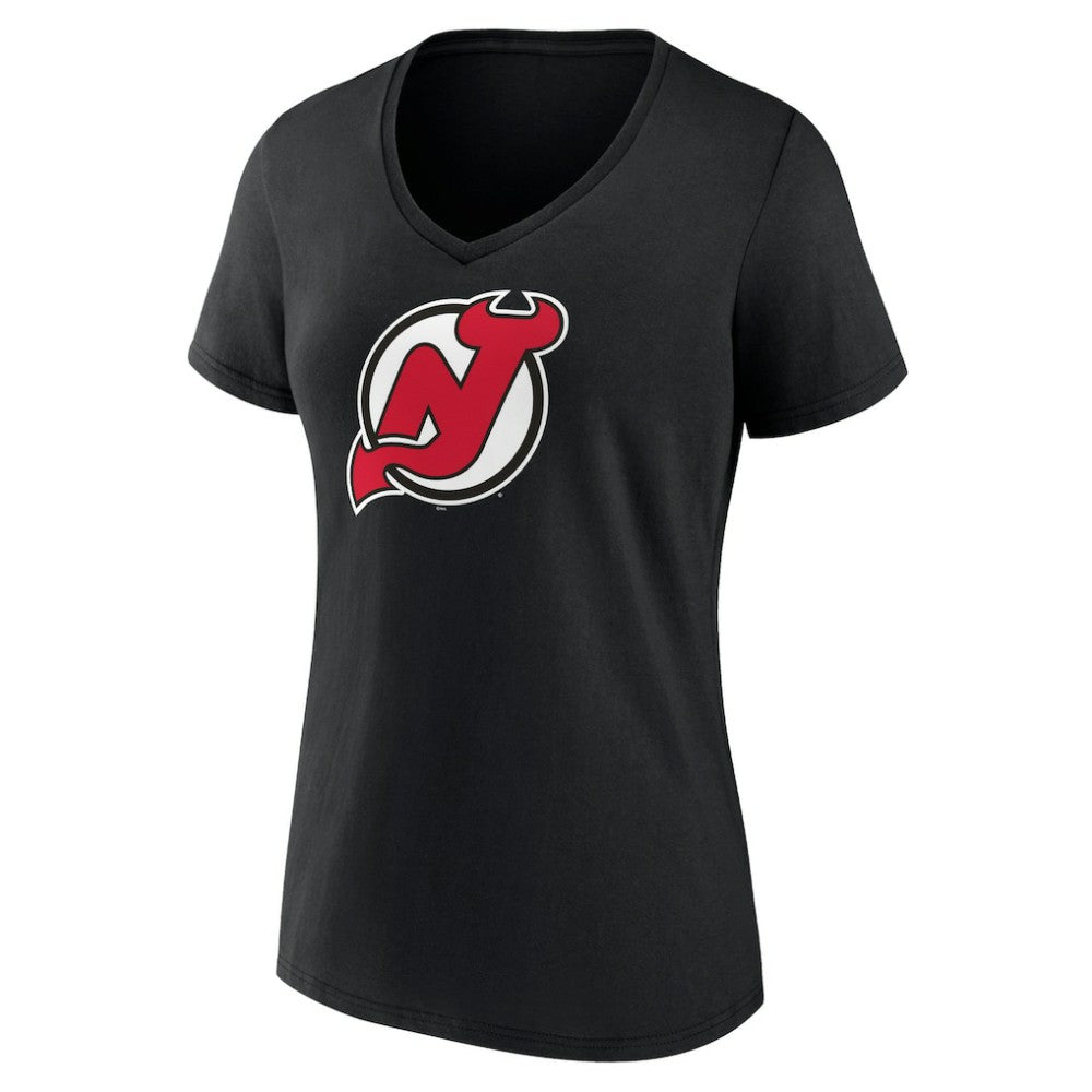 New Jersey Devils Women's Team Primary Logo V-Neck T-Shirt Black