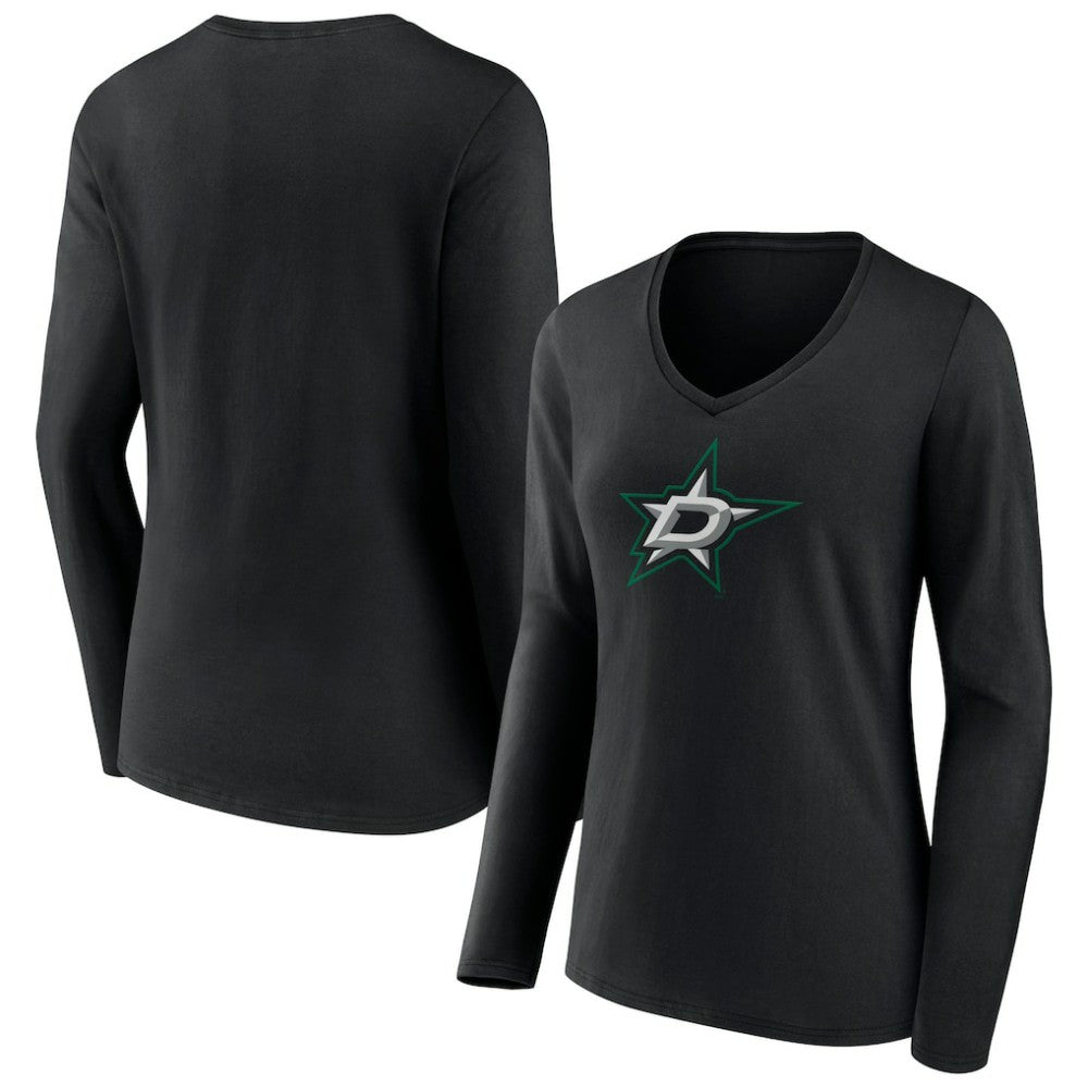 Dallas Stars Women's Primary Team Logo Long Sleeve V-Neck T-Shirt Black
