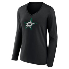 Dallas Stars Women's Primary Team Logo Long Sleeve V-Neck T-Shirt Black