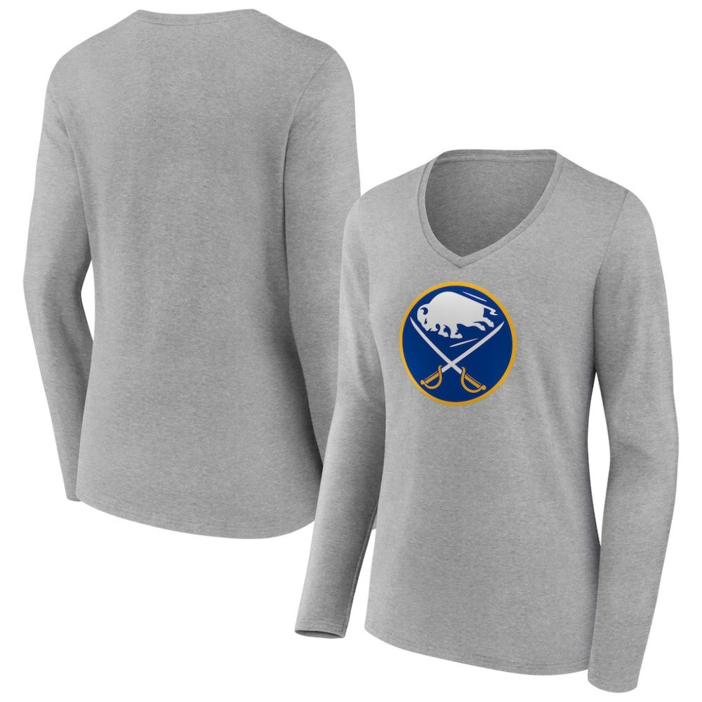 Buffalo Sabres Women's Primary Logo Team Long Sleeve V-Neck T-Shirt Heather Gray