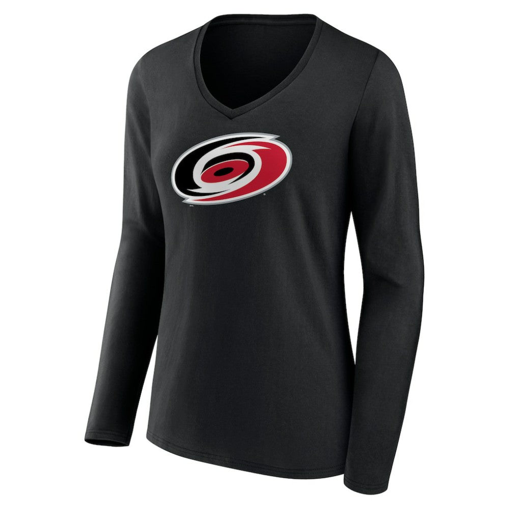Carolina Hurricanes Women's Primary Team Logo Long Sleeve V-Neck T-Shirt Black