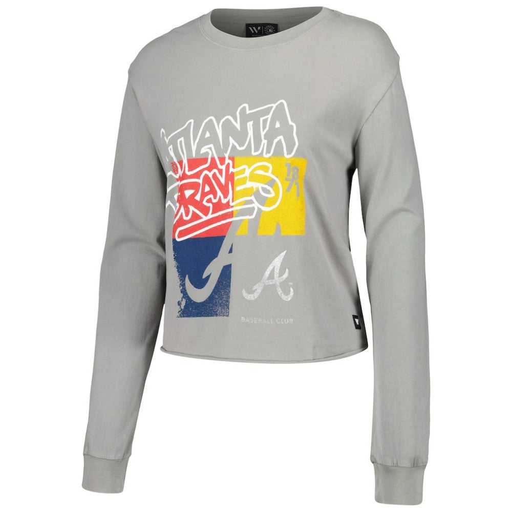 Atlanta Braves The Wild Collective Women's Cropped Long Sleeve T-Shirt Gray