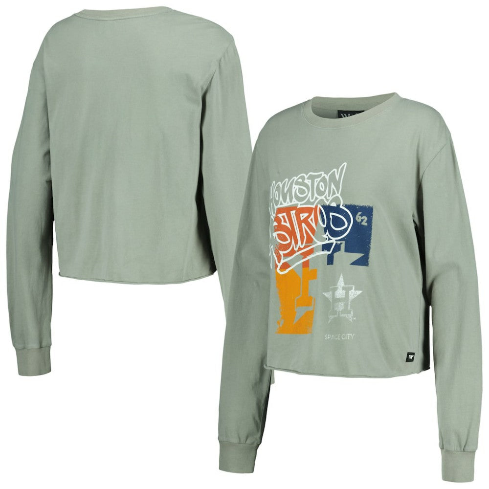 Houston Astros The Wild Collective Women's Cropped Long Sleeve T-Shirt Gray