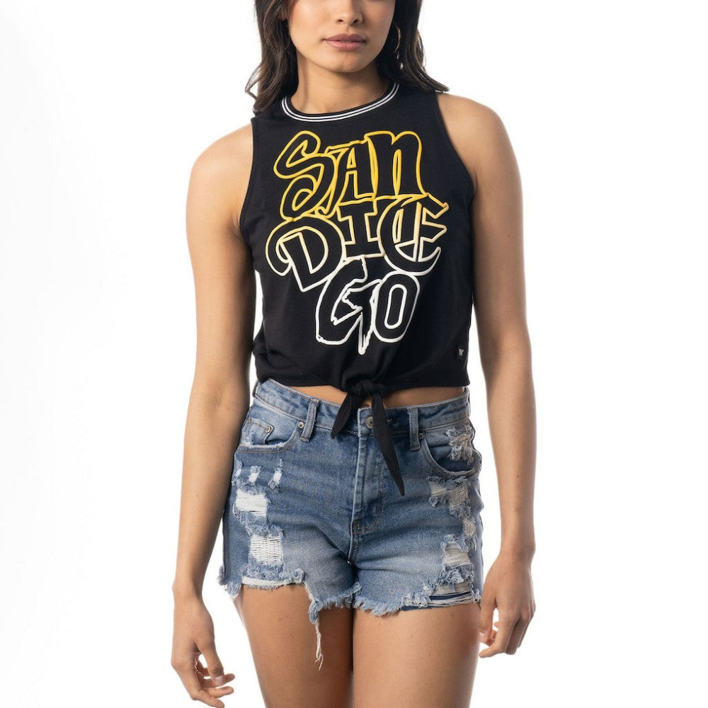 San Diego Padres The Wild Collective Women's Twisted Tie Front Tank Top Black