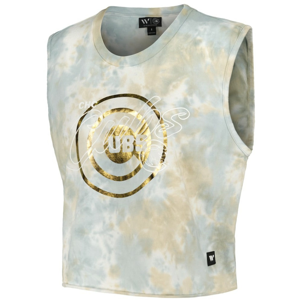 Chicago Cubs The Wild Collective Women's Washed Muscle Tank Top White