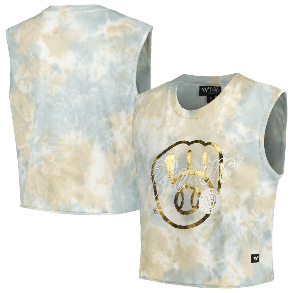 Milwaukee Brewers The Wild Collective Women's Washed Muscle Tank Top White