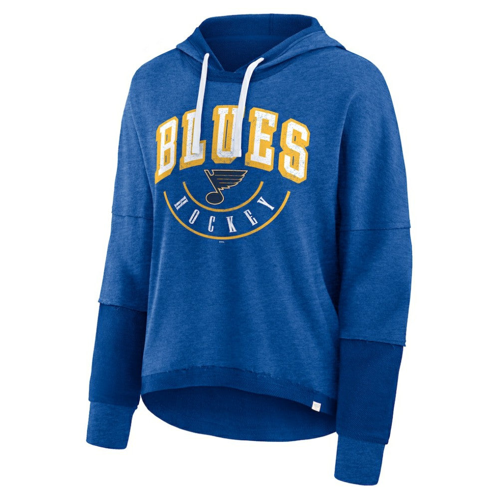 St. Louis Blues Fanatics Women's Lux Lounge Helmet Arch Pullover Hoodie Heather Blue
