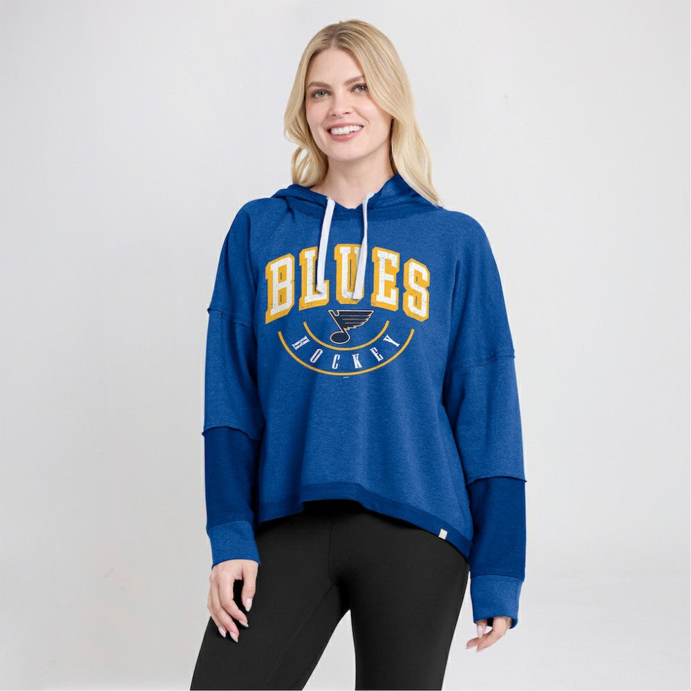 St. Louis Blues Fanatics Women's Lux Lounge Helmet Arch Pullover Hoodie Heather Blue
