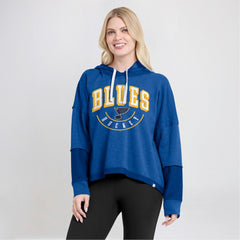 St. Louis Blues Fanatics Women's Lux Lounge Helmet Arch Pullover Hoodie Heather Blue