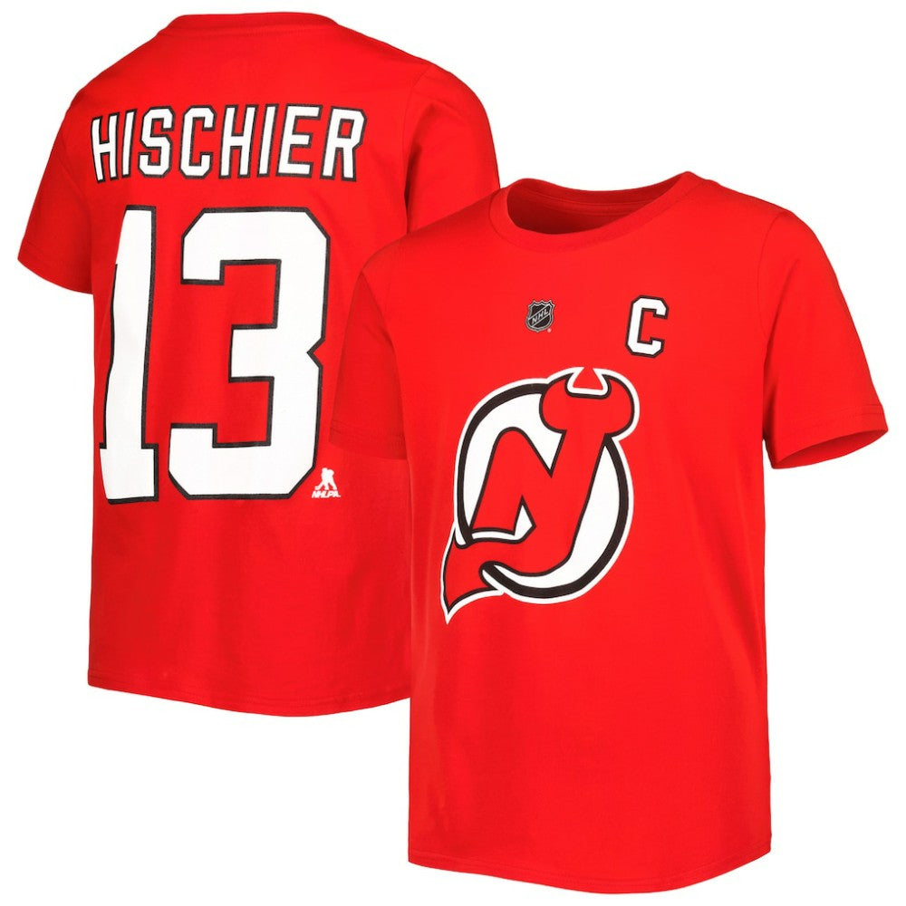 Nico Hischier New Jersey Devils Youth Player Name & Number T-Shirt Red