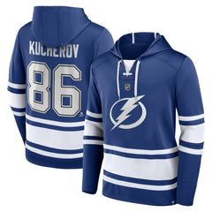 Nikita Kucherov Tampa Bay Lightning Fanatics Name & Number Lace-Up Pullover Hoodie Blue
