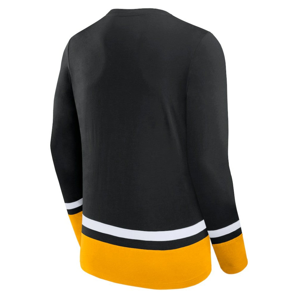 Boston Bruins Fanatics Back Pass Lace-Up Long Sleeve T-Shirt Black