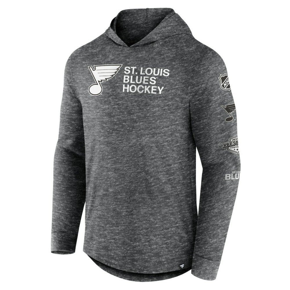 St. Louis Blues Fanatics Stacked Long Sleeve Hoodie T-Shirt Heather Charcoal