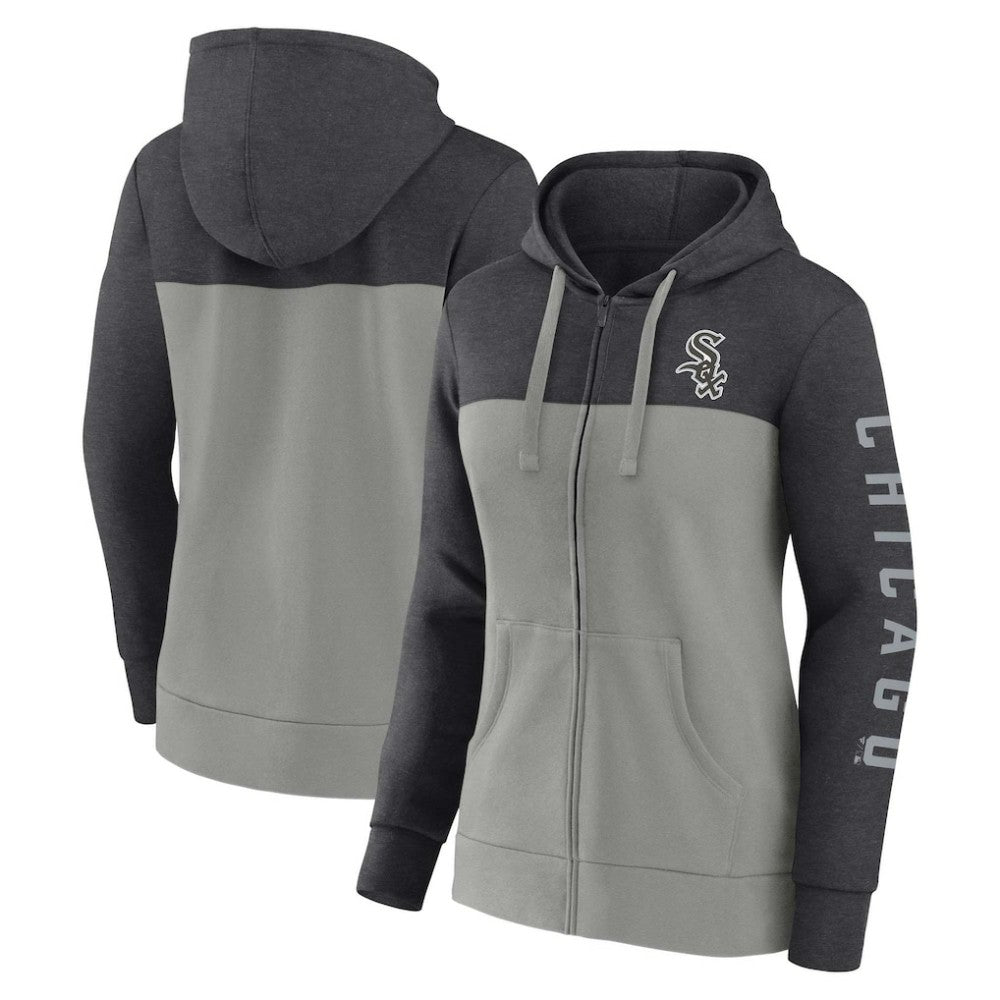 Chicago White Sox Women's City Ties Hoodie Full-Zip Sweatshirt Heather Charcoal/Gray