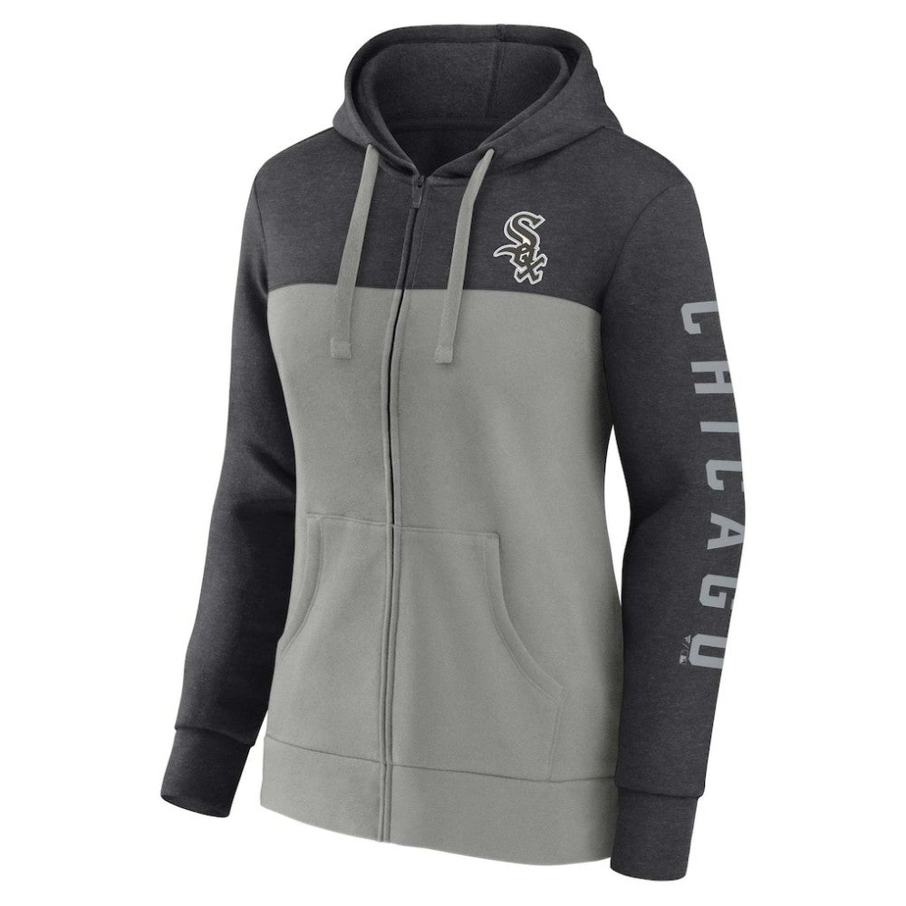 Chicago White Sox Women's City Ties Hoodie Full-Zip Sweatshirt Heather Charcoal/Gray