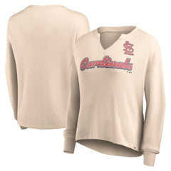 St. Louis Cardinals Women's Go For It Waffle Knit Long Sleeve Notch Neck T-Shirt Cream