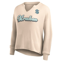 Seattle Kraken Fanatics Women's Go For It Notch Neck Waffle Knit Long Sleeve T-Shirt Oatmeal