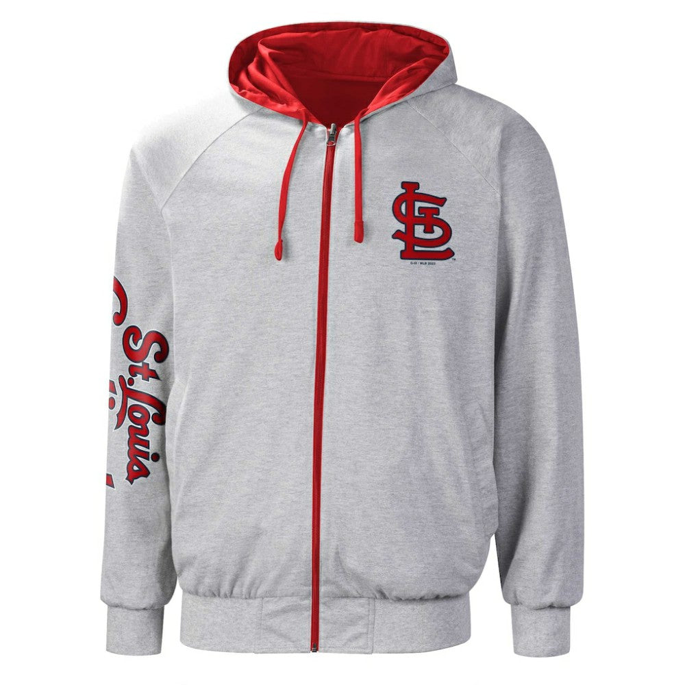 St. Louis Cardinals G-III Sports by Carl Banks Southpaw Reversible Raglan Hoodie Full-Zip Jacket Red/Heather Gray