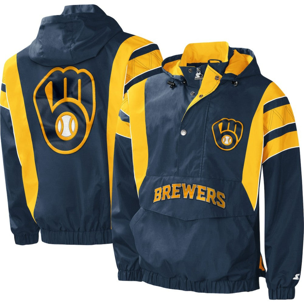 Milwaukee Brewers Starter Impact Hoodie Half-Zip Jacket Navy