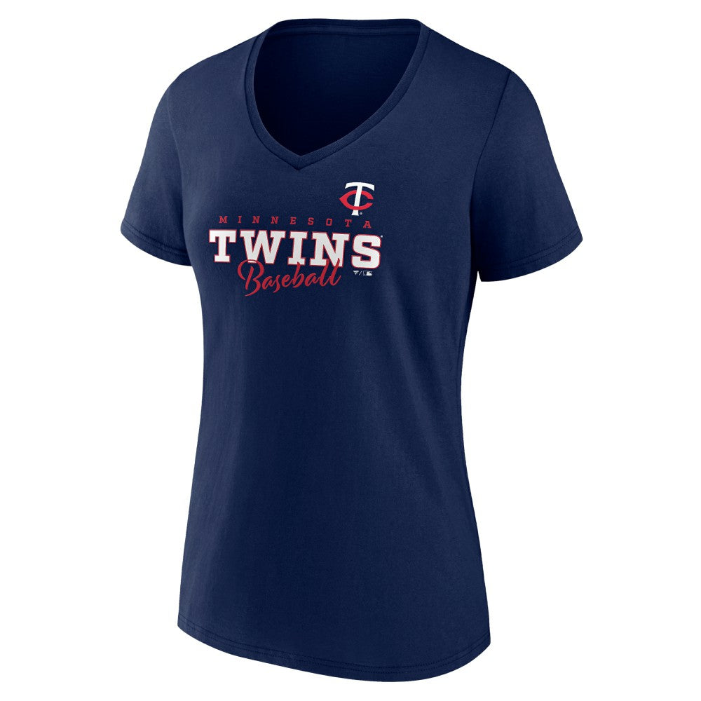 Minnesota Twins Women's Back In Business V-Neck T-Shirt Navy