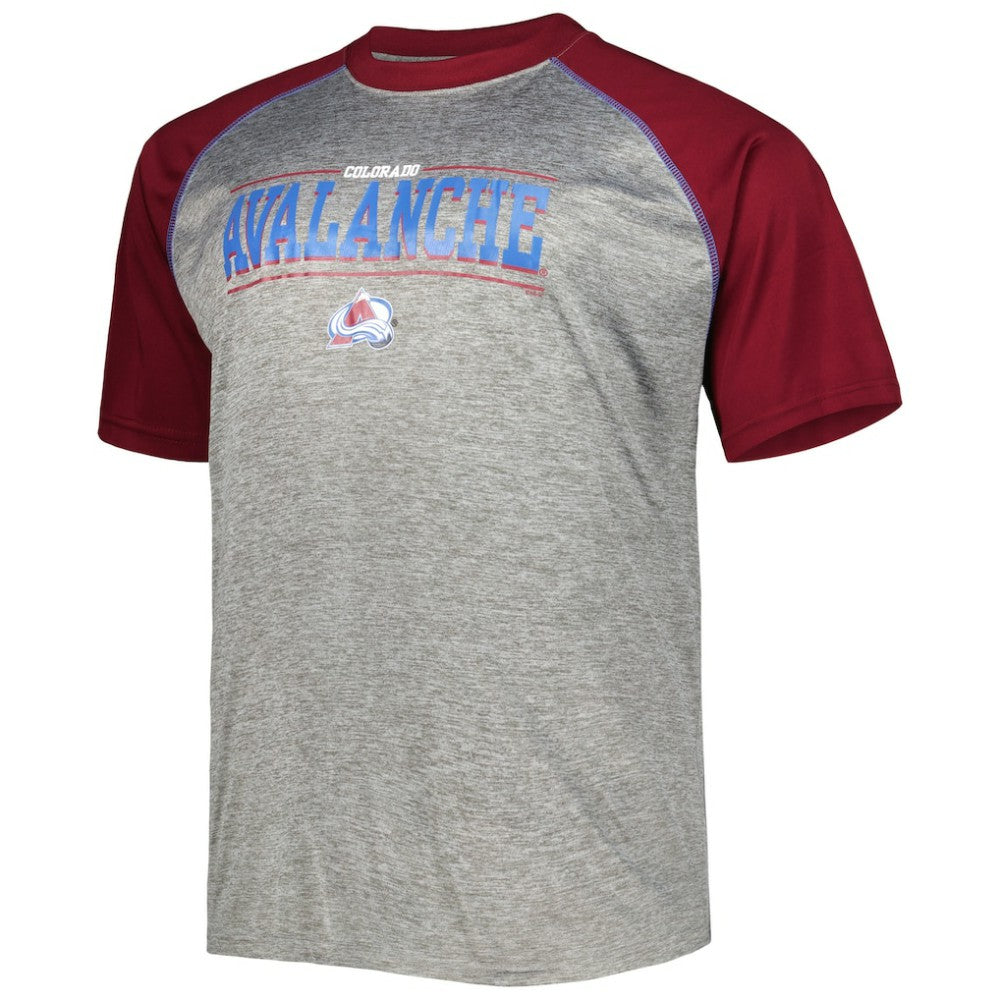 Nathan MacKinnon Colorado Avalanche Fanatics Big & Tall Contrast Raglan Name & Number T-Shirt Heather Gray/Burgundy