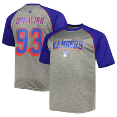 Mika Zibanejad New York Rangers Fanatics Big & Tall Contrast Raglan Name & Number T-Shirt Heather Gray/Blue