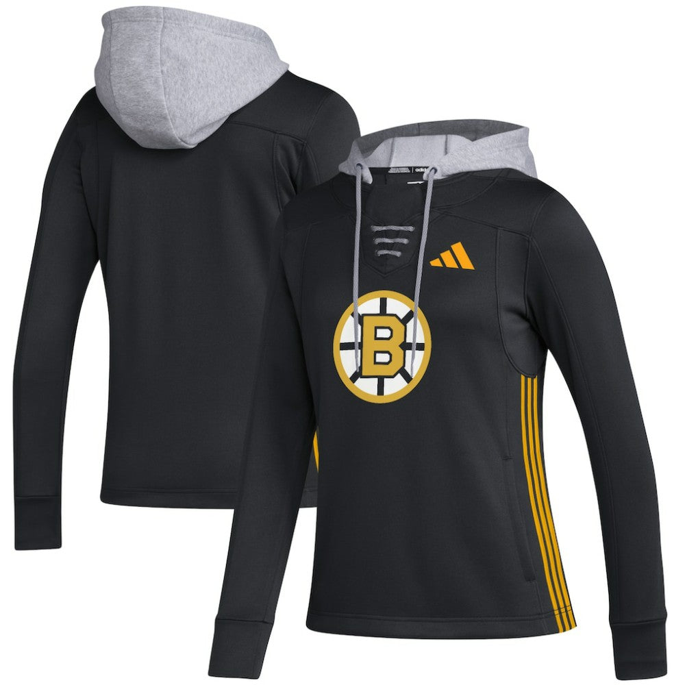 Boston Bruins adidas Women's Refresh Skate Lace AEROREADY Pullover Hoodie Black