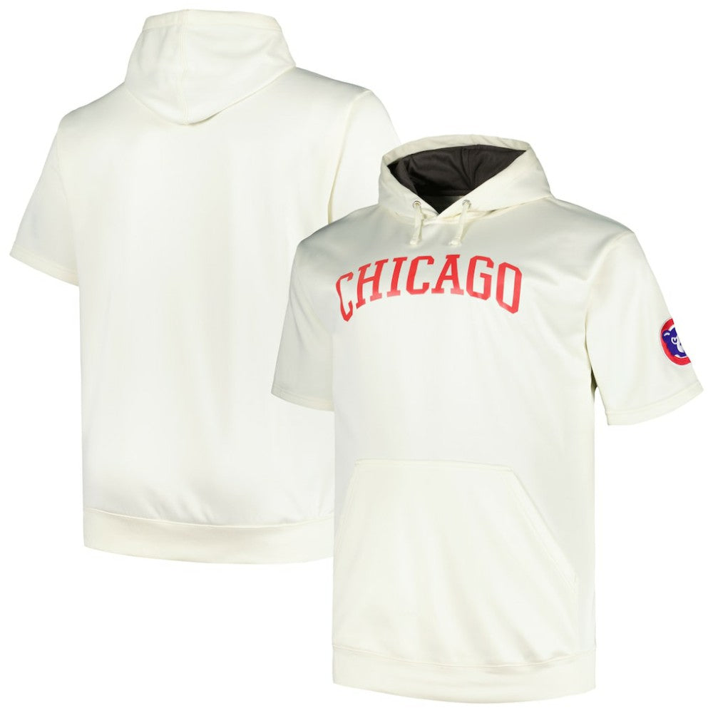 Chicago Cubs Profile Big & Tall Contrast Short Sleeve Pullover Hoodie Oatmeal