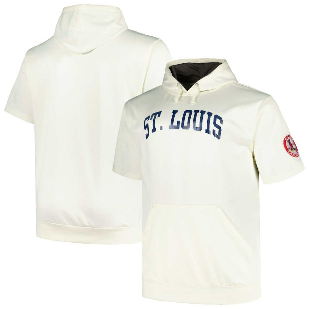 St. Louis Cardinals Profile Big & Tall Contrast Short Sleeve Pullover Hoodie Oatmeal