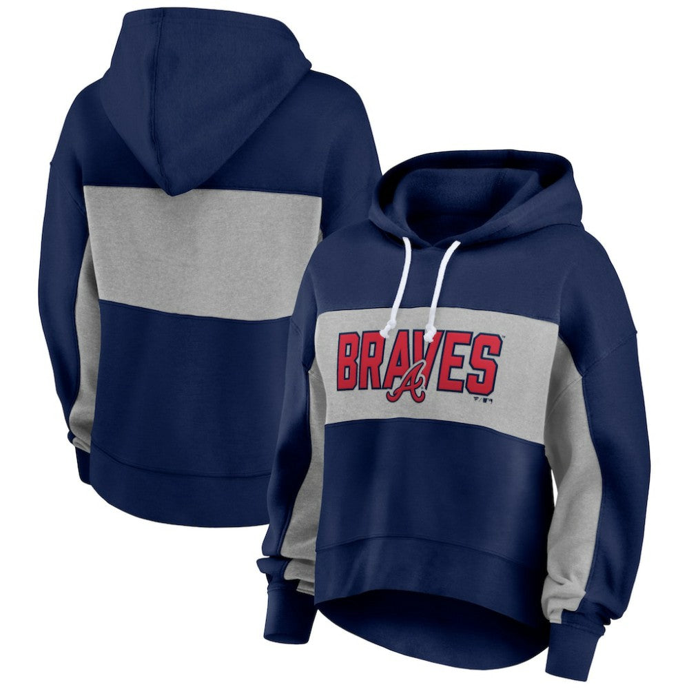 Atlanta Braves Women's Filled Stat Sheet Pullover Hoodie Navy