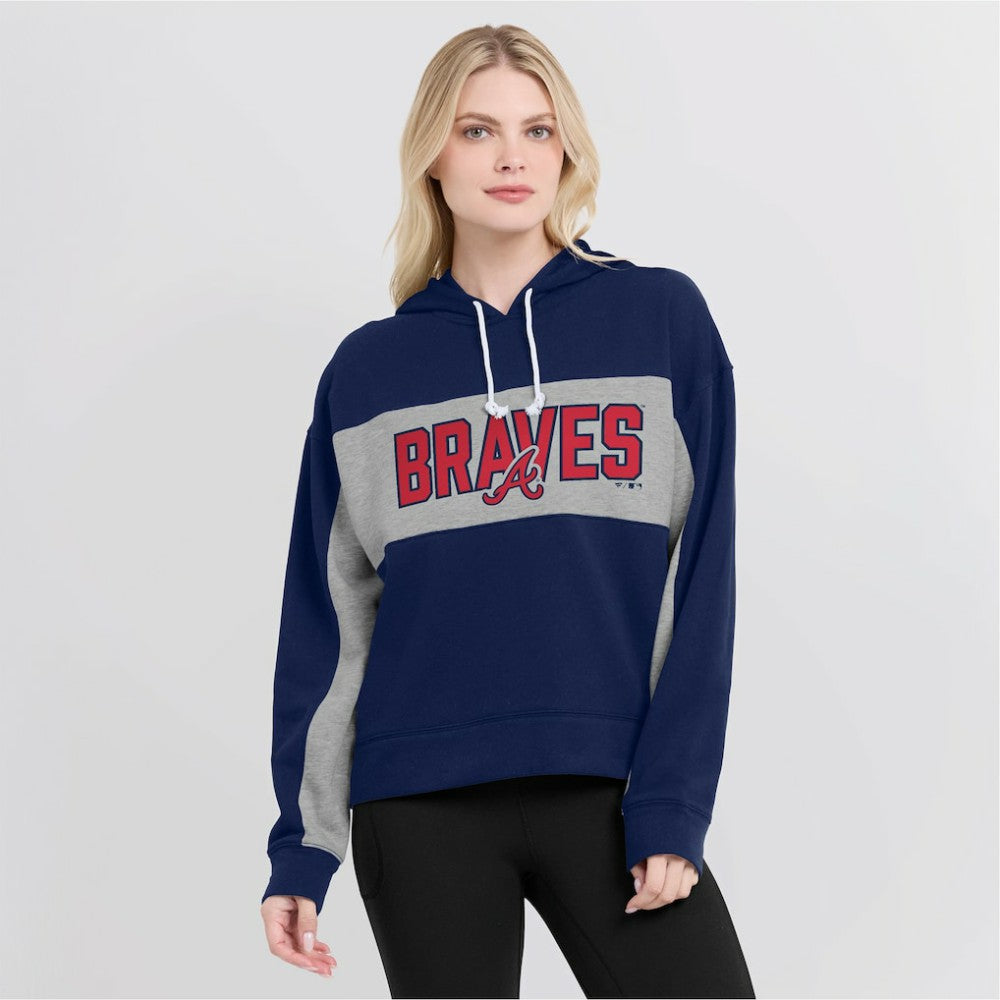 Atlanta Braves Women's Filled Stat Sheet Pullover Hoodie Navy