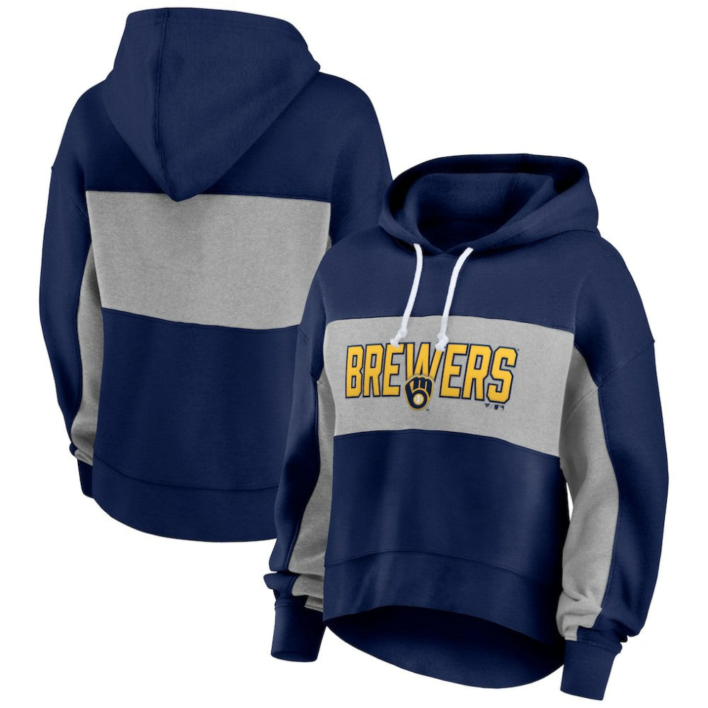 Milwaukee Brewers Women's Filled Stat Sheet Pullover Hoodie Navy