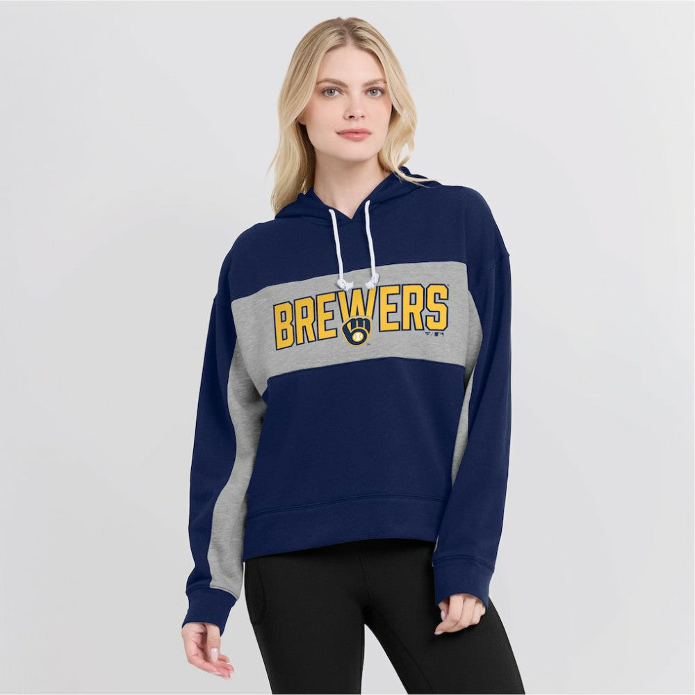 Milwaukee Brewers Women's Filled Stat Sheet Pullover Hoodie Navy