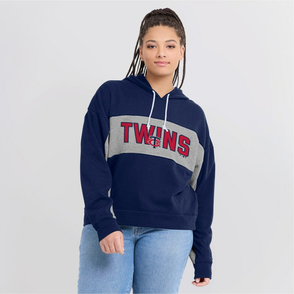 Minnesota Twins Women's Filled Stat Sheet Pullover Hoodie Navy