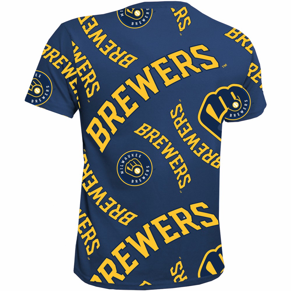 Milwaukee Brewers Stitches Youth Allover Team T-Shirt Navy