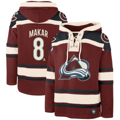 Cale Makar Colorado Avalanche '47 Player Name & Number Lacer Pullover Hoodie Burgundy