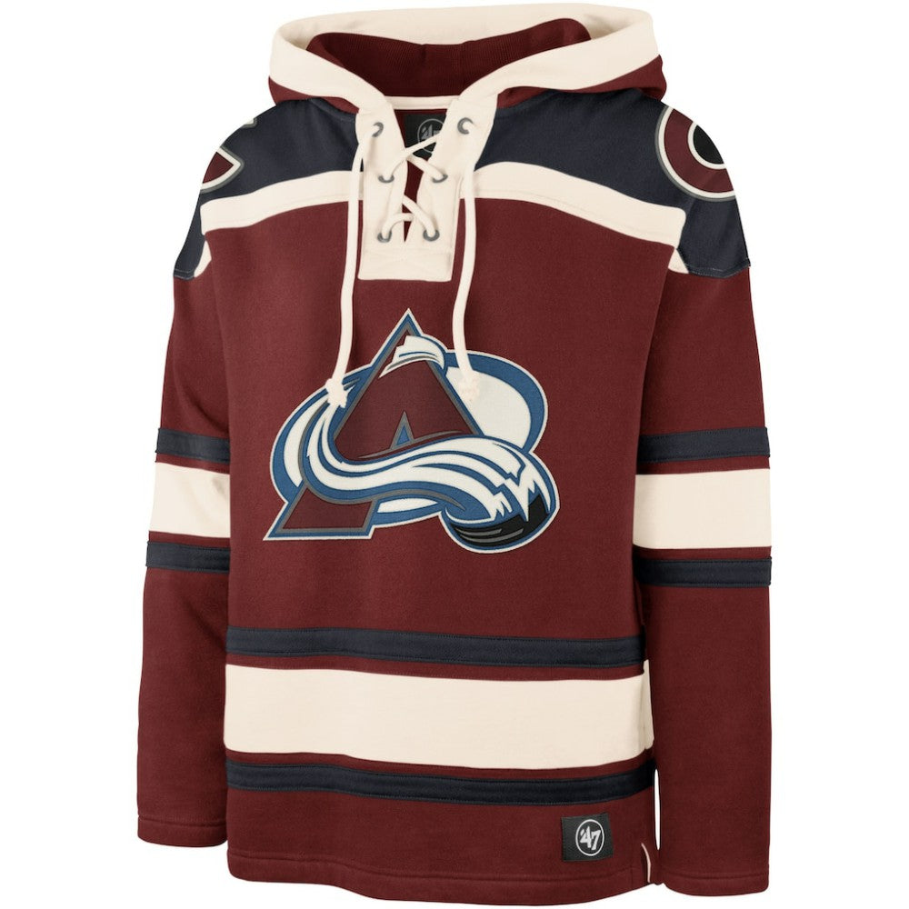 Cale Makar Colorado Avalanche '47 Player Name & Number Lacer Pullover Hoodie Burgundy