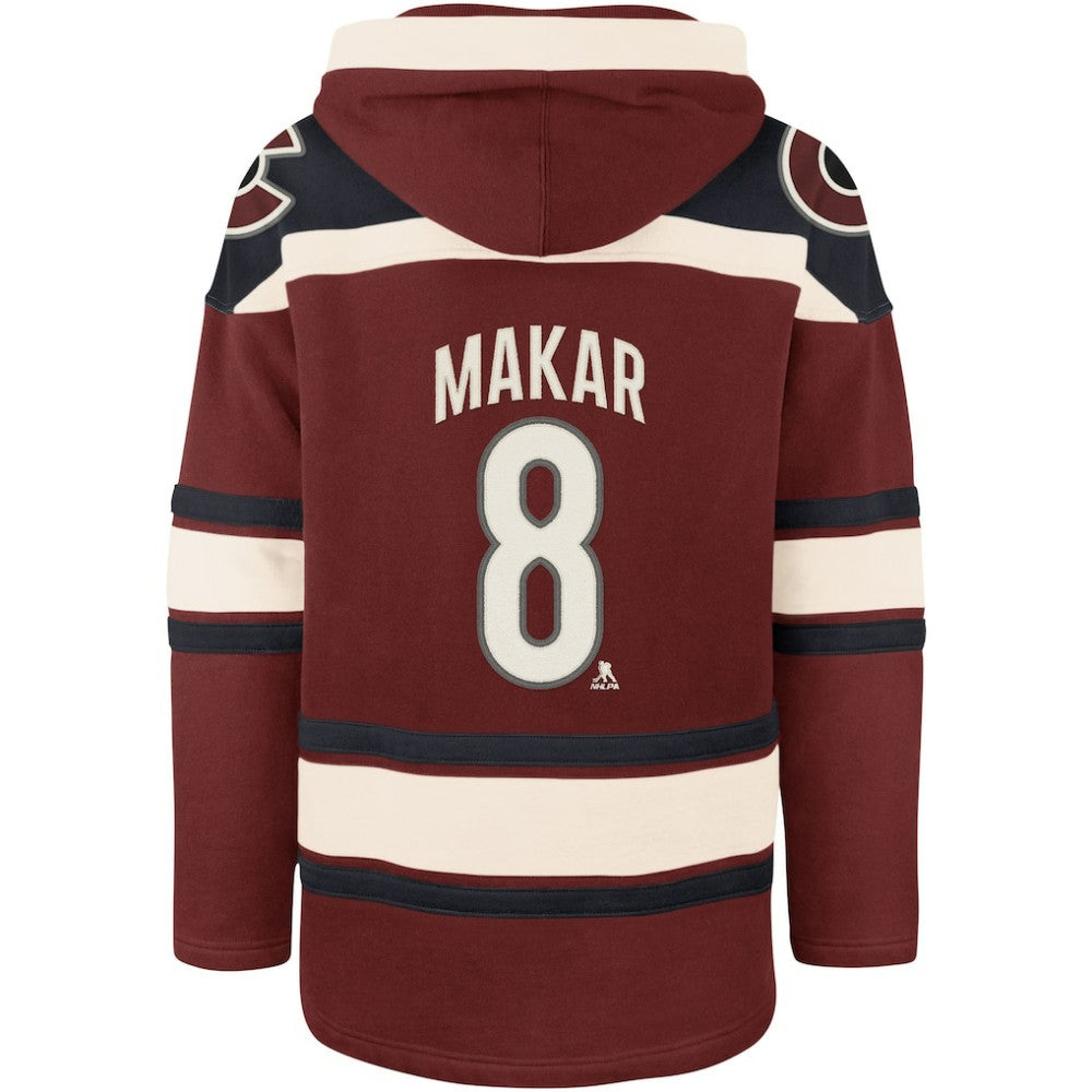 Cale Makar Colorado Avalanche '47 Player Name & Number Lacer Pullover Hoodie Burgundy