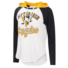 Pittsburgh Penguins G-III 4Her by Carl Banks Women's MVP Raglan Lightweight Hooded T-Shirt White/Heather Black