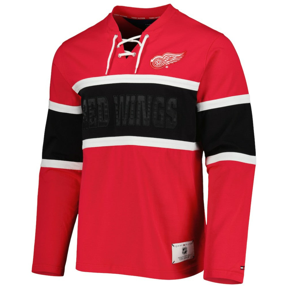 Detroit Red Wings Tommy Hilfiger Walter Lace-Up Long Sleeve Top Red
