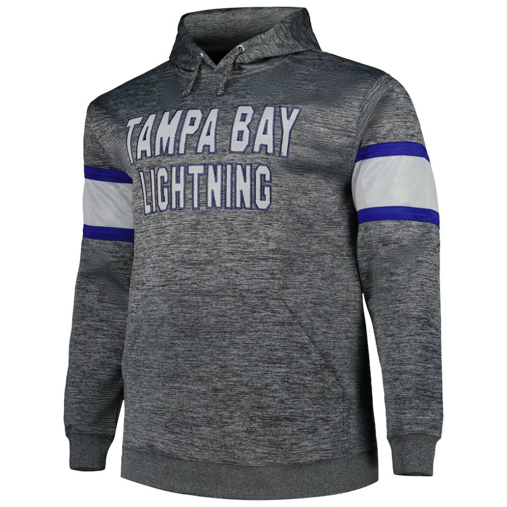 Tampa Bay Lightning Big & Tall Stripe Pullover Hoodie Heather Charcoal