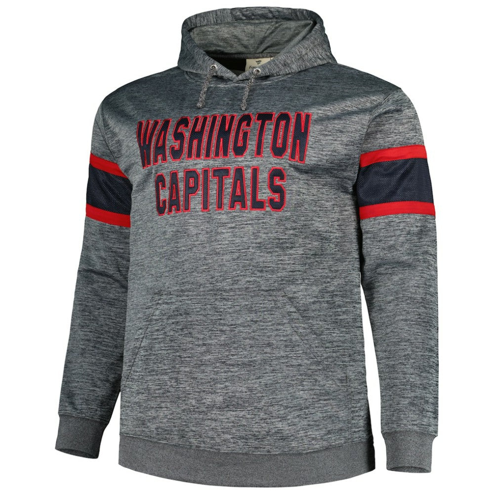 Washington Capitals Big & Tall Stripe Pullover Hoodie Heather Charcoal