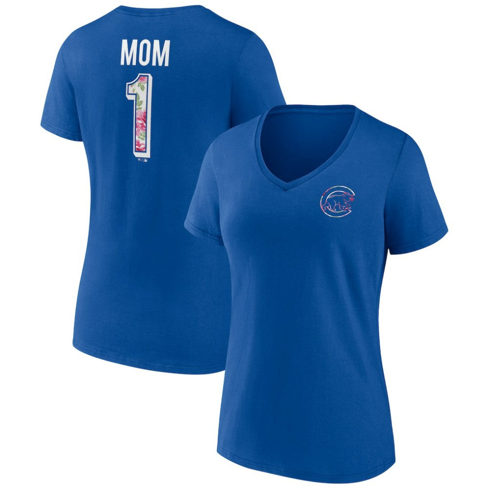 Chicago Cubs Women's Team Logo Mother's Day V-Neck T-Shirt Royal