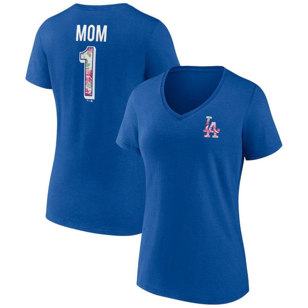 Los Angeles Dodgers Women's Team Logo Mother's Day V-Neck T-Shirt Royal