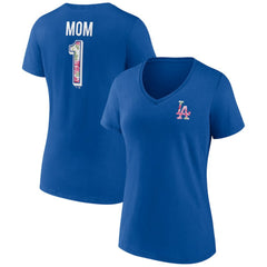 Los Angeles Dodgers Women's Team Logo Mother's Day V-Neck T-Shirt Royal