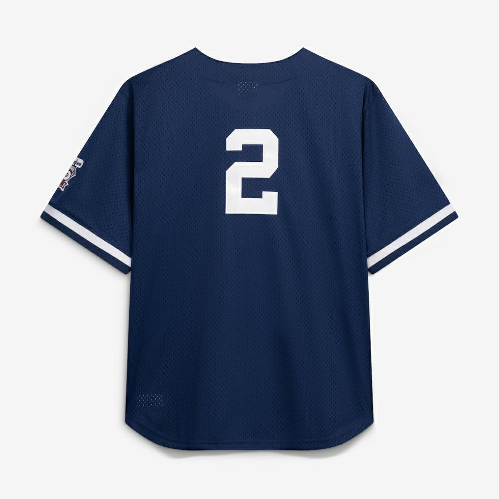 Derek Jeter New York Yankees Cooperstown Collection Mesh Batting Practice Button-Up Jersey Navy | Mitchell & Ness